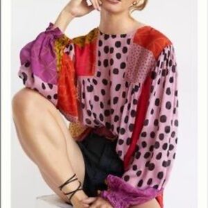 Anthropologie Bl-nk Miranda Peasant Blouse - Polka Dot Patchwork Blouse
